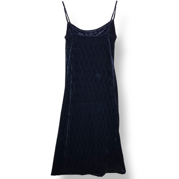 Vintage Velour Maxi Dress Size 14 Y2K Spaghetti Strap Cowl Neck Black - Picture 2 of 7